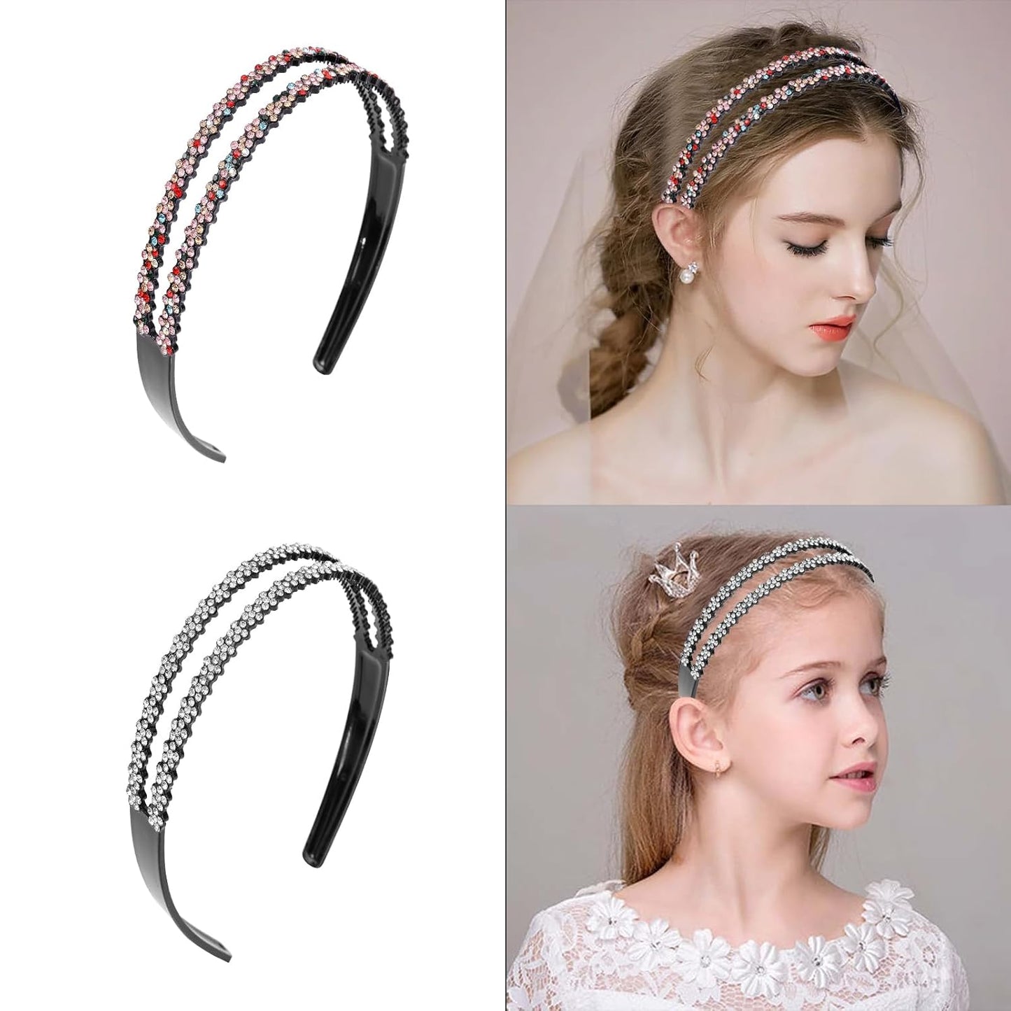 Plastic Rhinestone Headbands for Women Girls,6PCS Sparkly Crystal Headband Non Slip Tooth Hair Bands Rhinestone Hair Hoop,Comfortable Daily Prom Party Head Accessories