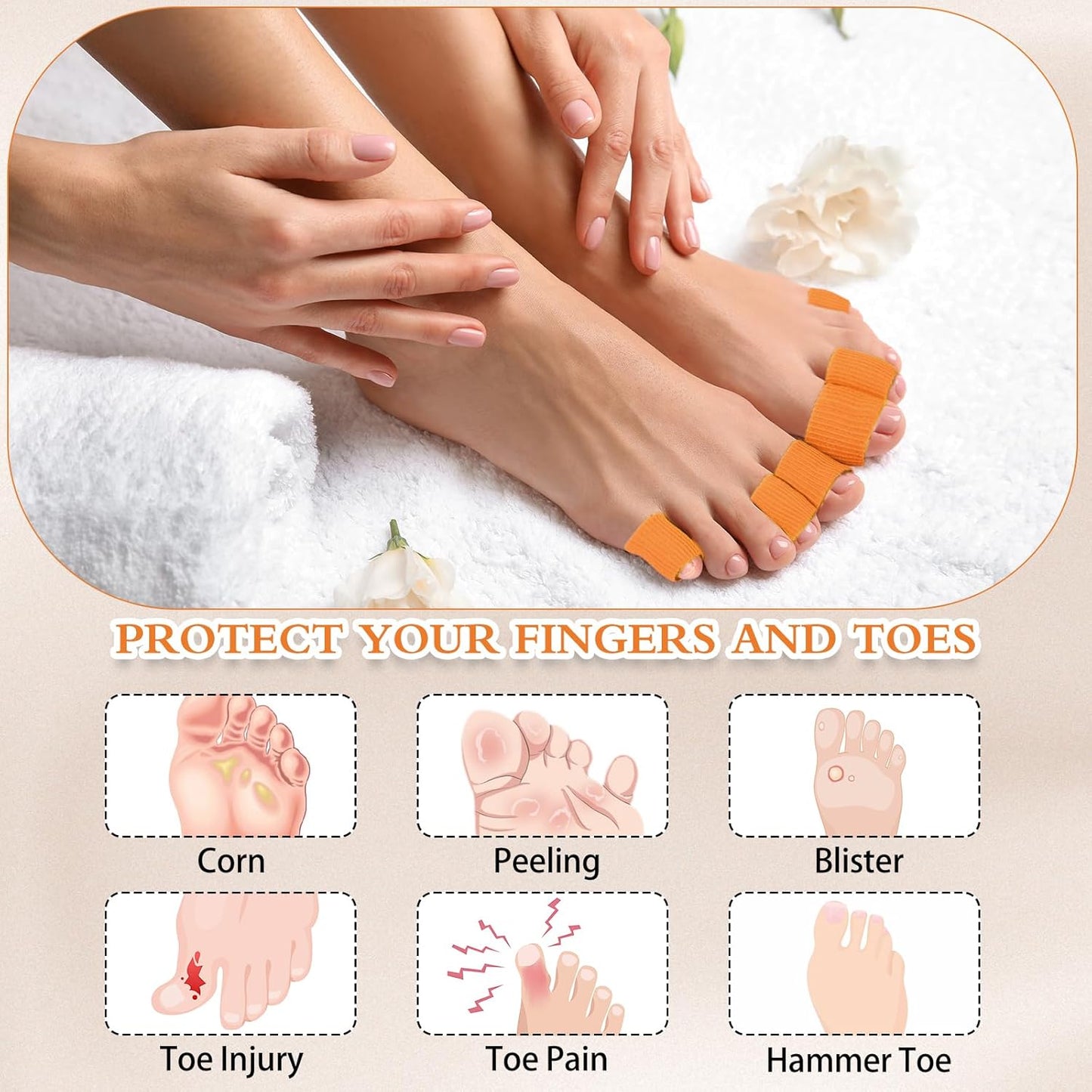 Blulu 24 Pieces Toe Tubes 0.98 Inches Cushion Tube Corn Pads for Toes Sleeves Soft Gel Protectors for Cushions Corns Blisters Calluses 3 Size(Orange,Assorted Sizes)