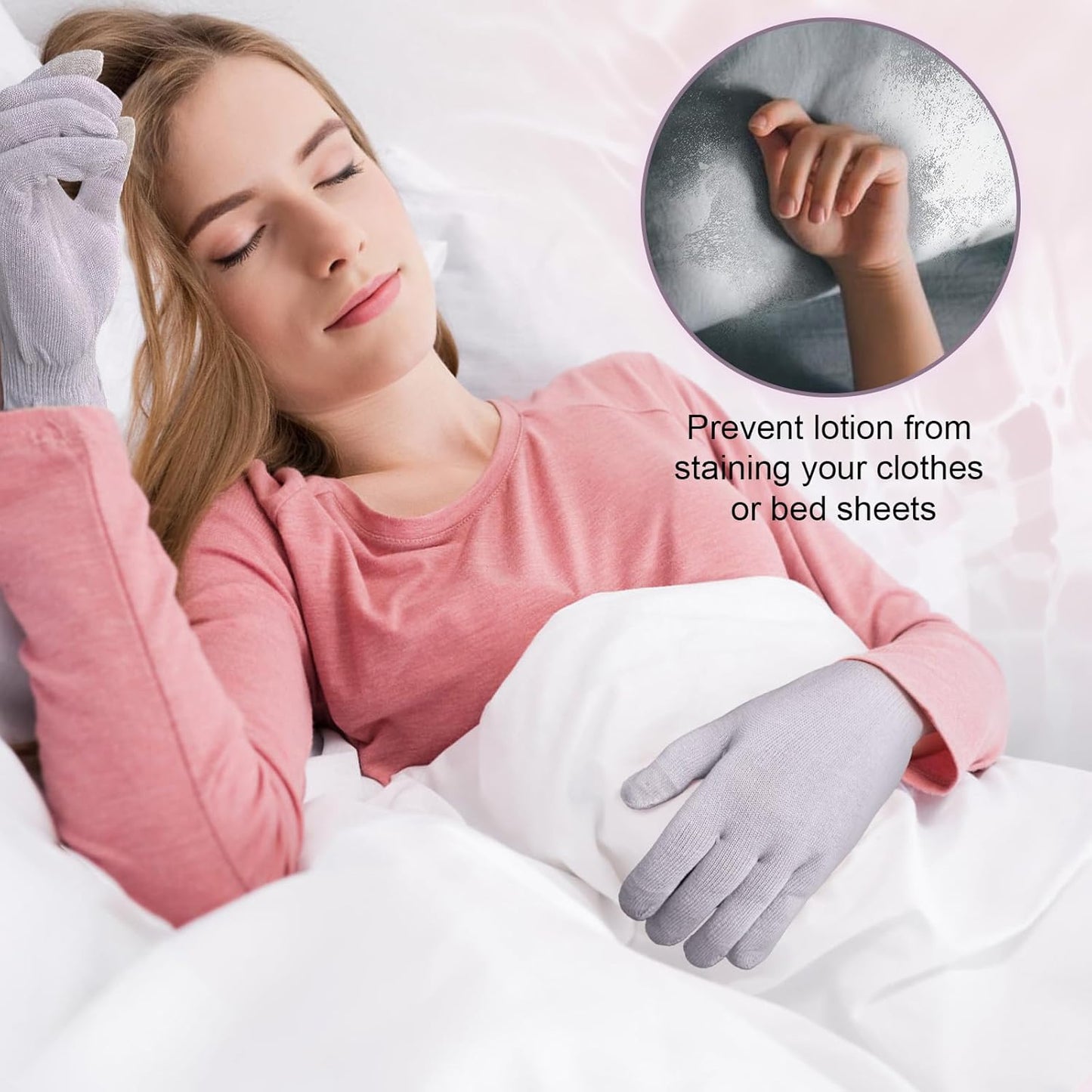 MIG4U Moisturizing Beauty Gloves Touchscreen Overnight Sleeping Glove for Women Dry Hands, Nighttime Lotion, Eczema, SPA, Cosmetic Treatment, Grey Purple 3 Pairs Size L/XL