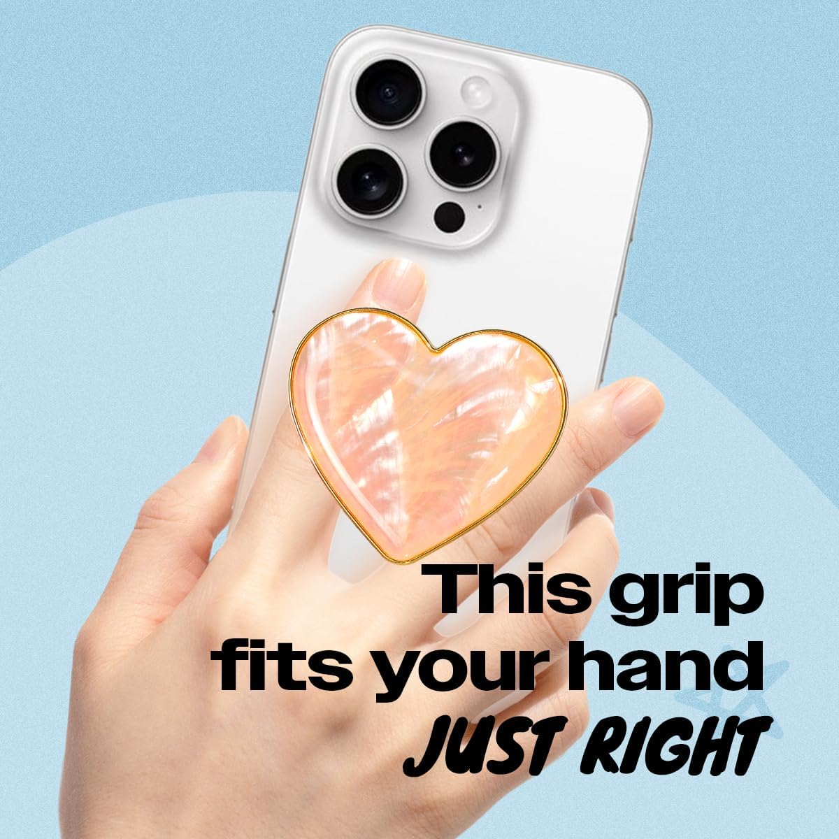 OnTheGrip Cute Natural Seashell Design Heart Shape Collapsible Mobile Phone Grip Stand Holder for Smartphone Tablet Cell Phone Accessory (Peach)