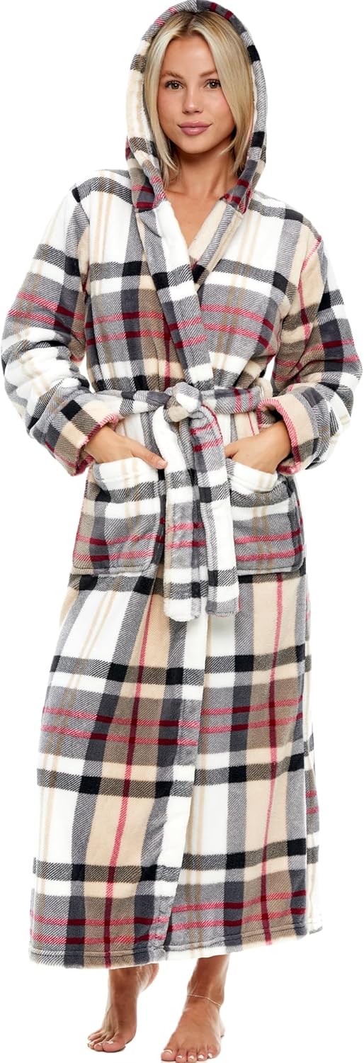Alexander Del Rossa Womens Robe, Long Plush Bathrobe with Hood, Hooded Robes for Women Plus Size Bath Robe
