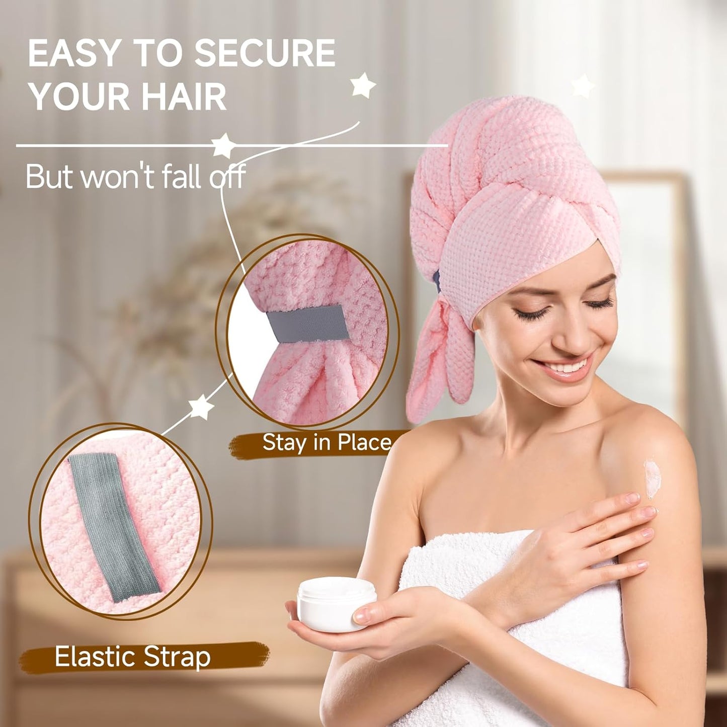 Large Microfiber Hair Towel for Women,Super Soft Anti Frizz & Quick Dry for Curly Hair,Ultra Absorbent Hair Wrap Towels for Long,Thick,Wet Hair 24x42 Inches (Pink)