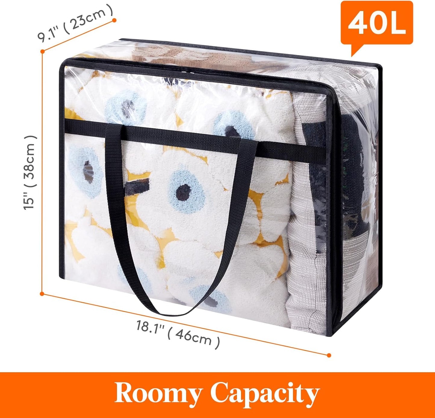 Lifewit 4 Pack Clear Clothes Storage Bags, 40L Plastic Blanket Storage Bag, Vinyl Foldable Moving Bags with Zipper, Closet Organizers and Storage Containers for Bedding, Duvet, Comforter