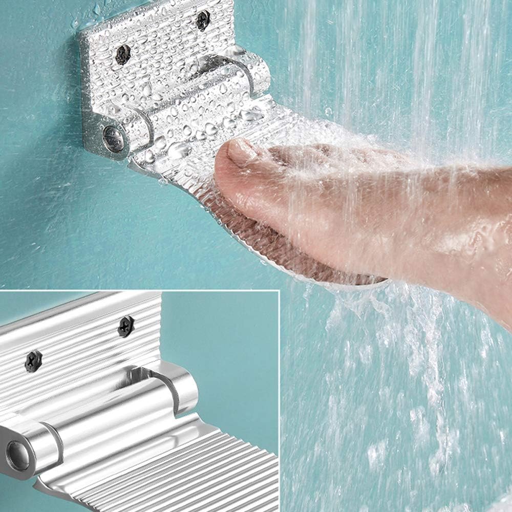 Shower Foot Rest, Modern Folding Foot Rest for Shower, Wall Mounted Metal Shower Foot Rest for Shaving Legs Aid Shower Step for Home Hotel Bathroom Use - YL00029 (Silver)