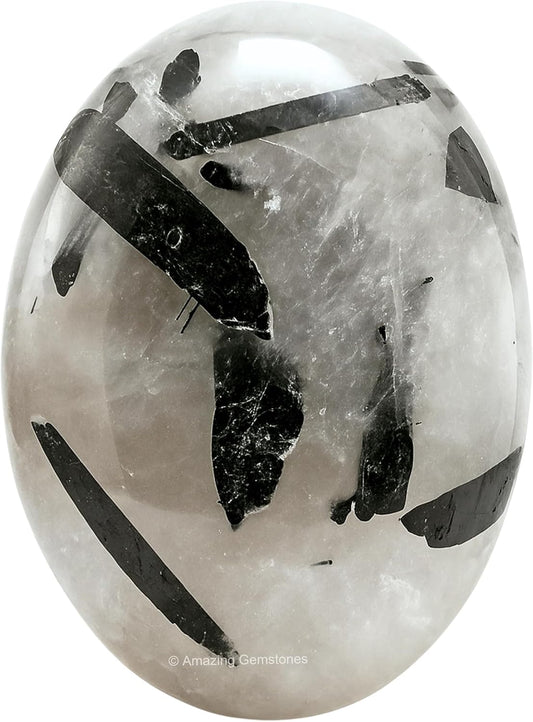 Amazing Gemstone Black Rutilated Quartz Crystals and Healing Stones - Large Palm Stone Crystals Piedra - Crystal for Good Luck, Positive Energy, Meditation - Unique Stocking Stuffers Gifts for Women