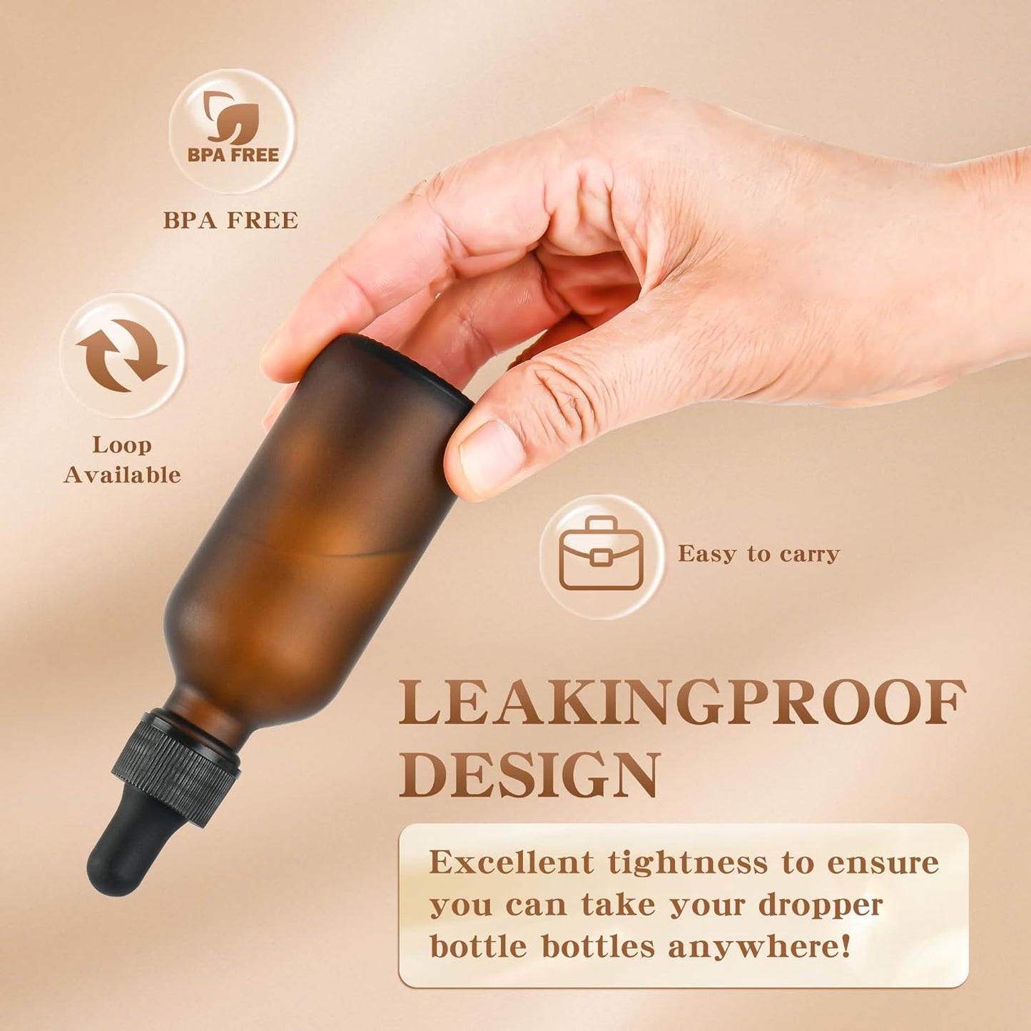 BILLIONSTARS 24 Pack 2oz Glass Boston Round Bottle with Graduated Calibrated Glass Pipettes - Amber Frosted - Tincture Bottles for Essential Oils, Liquids - Leakproof Travel Bottles