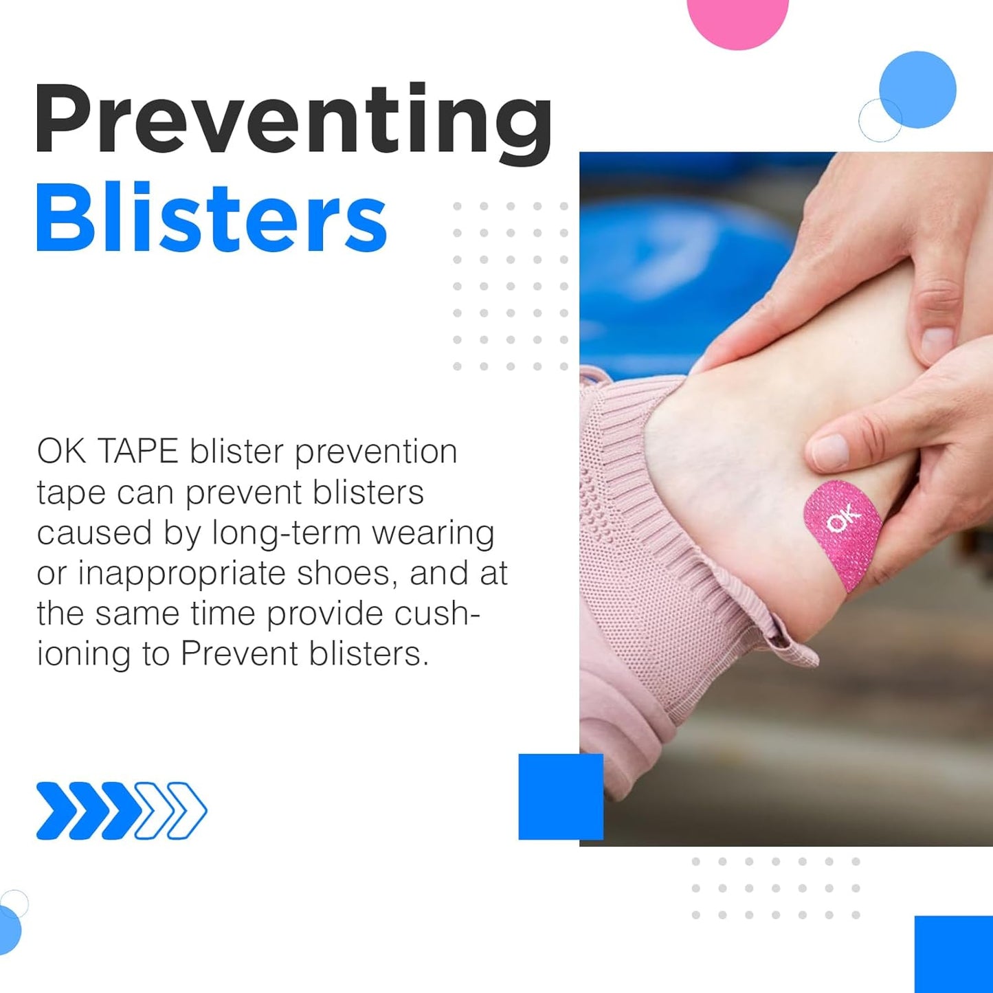 OK TAPE Pre-Cut Blister Bandages for feet | Blister Prevention Tape for Feet, Fingers, Toes | 1.2in x 3.5in,Black,40pcs