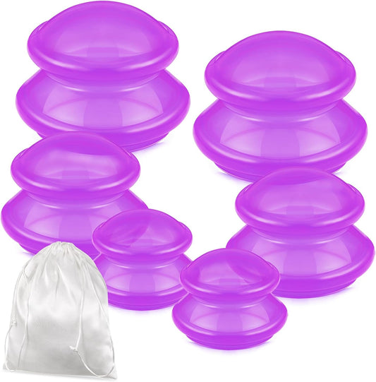 TrelaCo 6 Pcs Cupping Kit for Massage Therapy 3 Sizes Silicone Cupping Set Chinese Massage Therapy for Studio Household Cellulite Joint Pain Muscle Pain(Clear Purple)