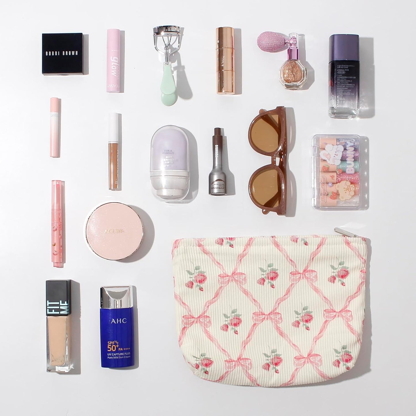 Cosmetic Bags for Women - Corduroy Cosmetic Bag Aesthetic Women Handbags Purses Smile Dots Makeup Organizer Storage Makeup Bag Girls Case Bags (Flowers-Apis)