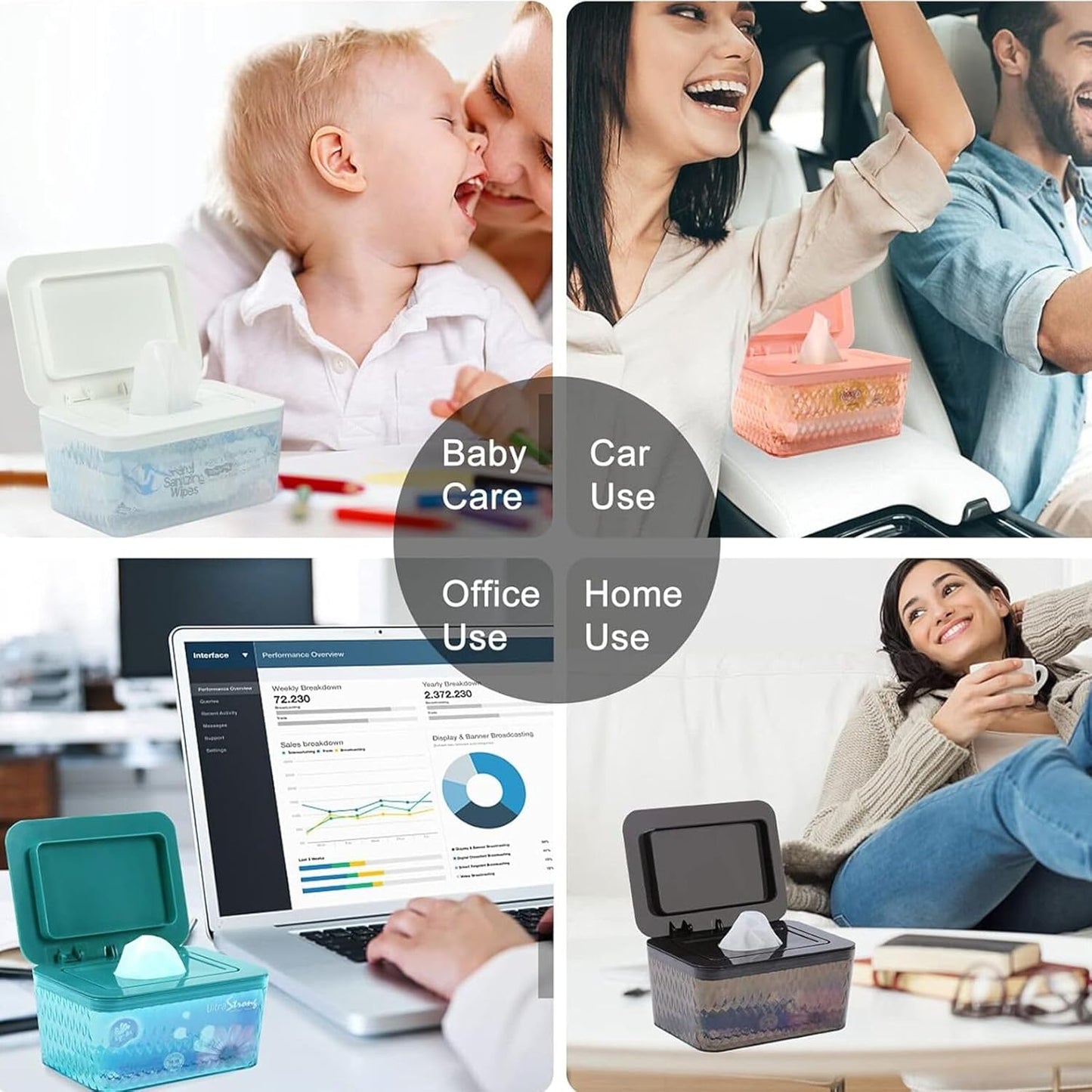 4 Pack Wipes Dispenser Seal-Designed Wipe Dispenser Holder Wipes Case Box for Bathroom Keep Wipes Fresh, Dust-Proof & Non-Slip