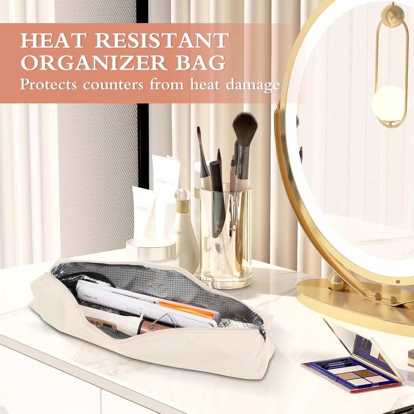 Professional Hot Hair Tools Organizer Bag Portable Travel Heat Resistant Storage Case Pouch for Curling Irons, Flat Irons, Hair Straightener and Styling Tools(17.7" x 3.2"x 3.2")