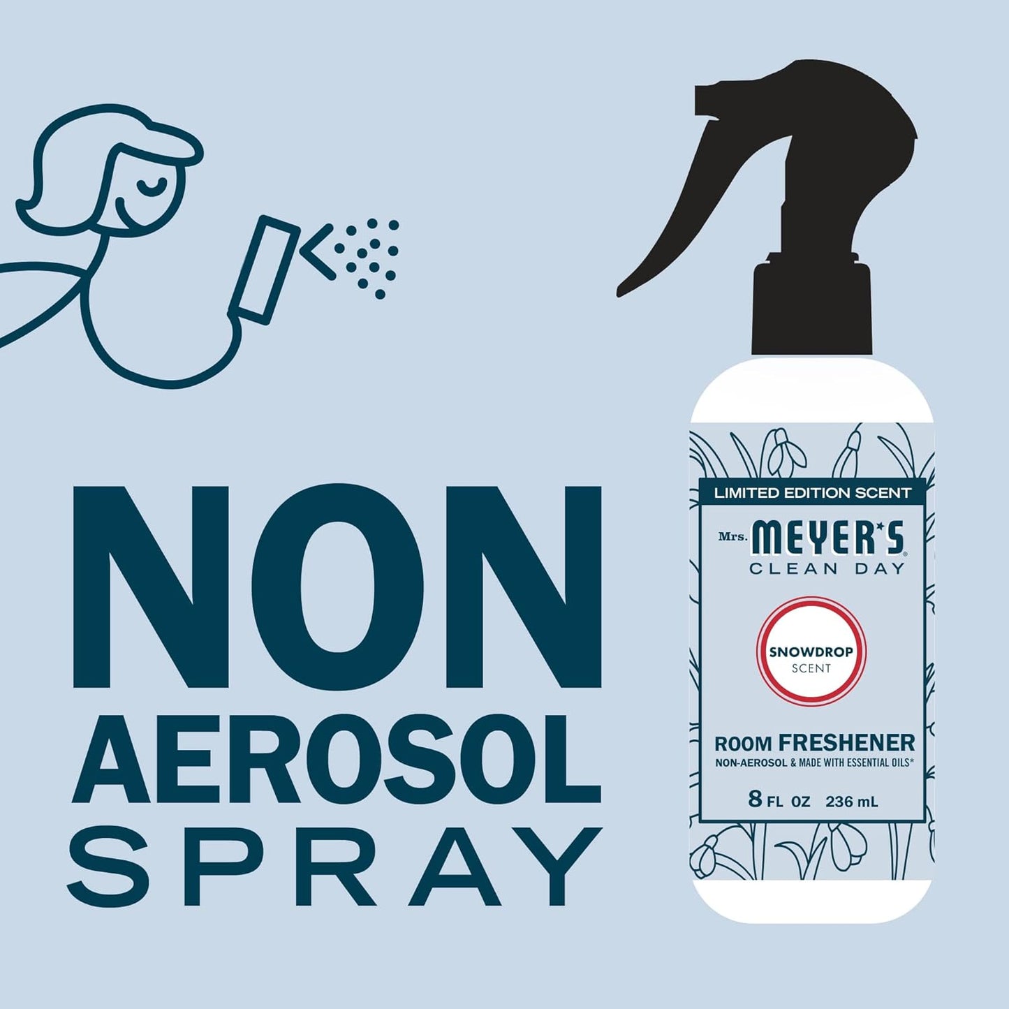 MRS. MEYER'S CLEAN DAY Room and Air Freshener Spray, Non-Aerosol Spray Bottle Infused with Essential Oils, Limited Edition Snowdrop, 8 fl. oz - Pack of 3