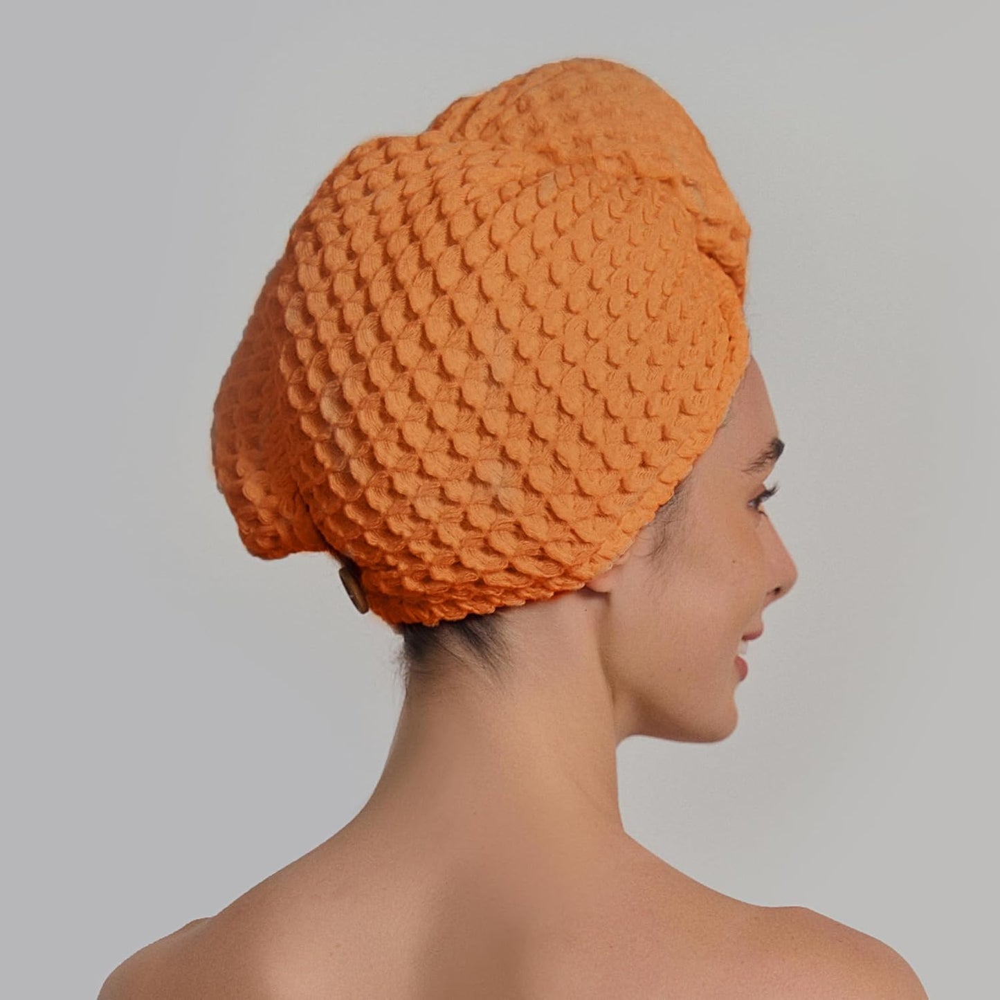 Hair Towel | 100% Cotton Silk Hair-Drying Waffle Wrap Turban for Women, Ultra-Absorbent, Anti Frizz, Hair Damage Protection for Straight and Curly Hair (Coral Orange, 1 Pack)