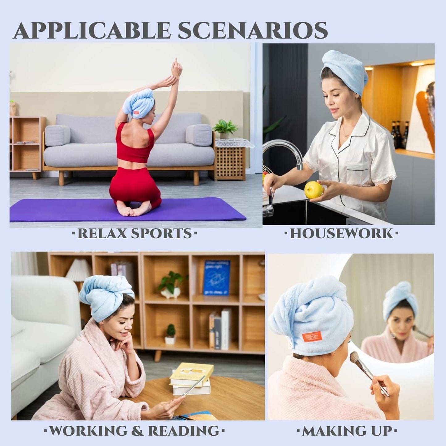 YoulerTex Microfiber Hair Towel Hair Wrap: 2 Pack 10X26 Hair Dryer Towels for Women Absorbent Turban Twist Hair Drying Shower Cap Curly Hair Products for Hair Care Hair Accessories (07 2-Pcs Blue)