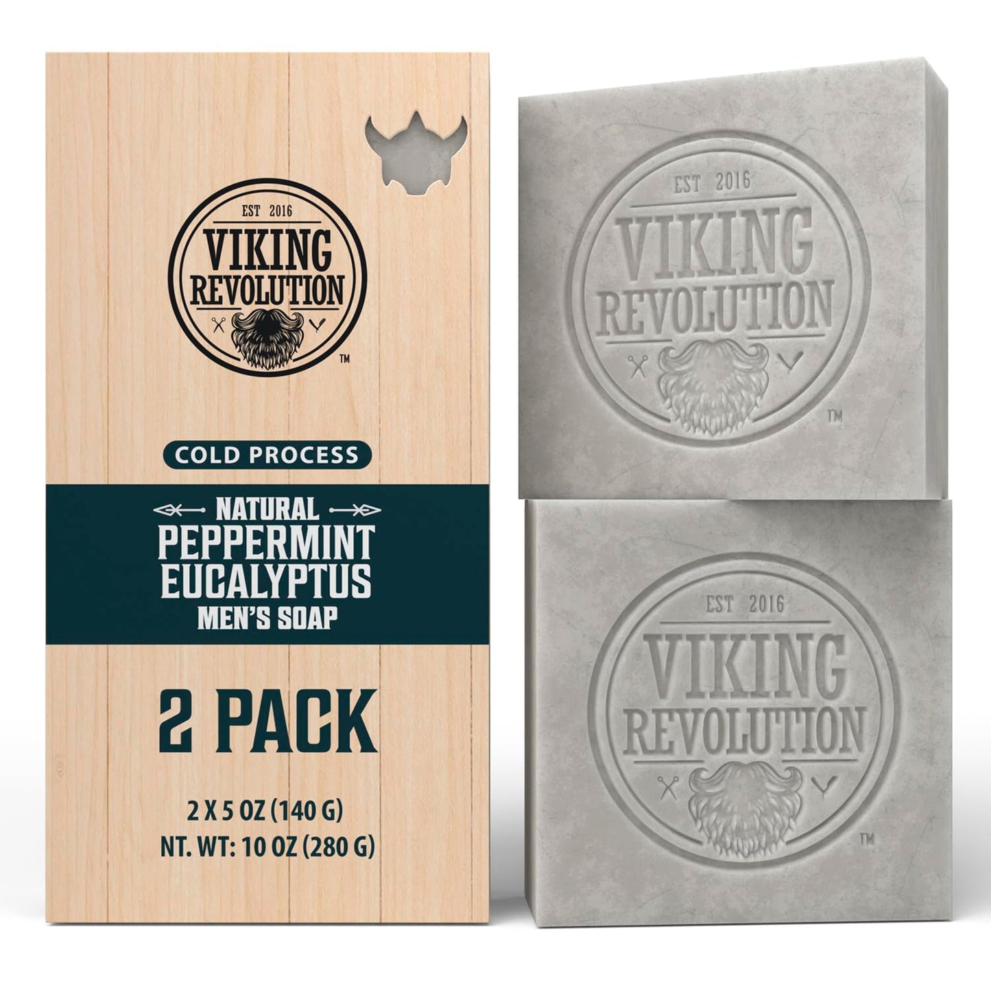 Viking Revolution Peppermint Natural Soap for Men - Eucalyptus Mens Soap Bar with Essential Oils Cold Pressed Bar Soap for Men - Nourishing Mens Bar Soap with Coconut Oil, Shea Oil, Almond Oil(2 Pack)