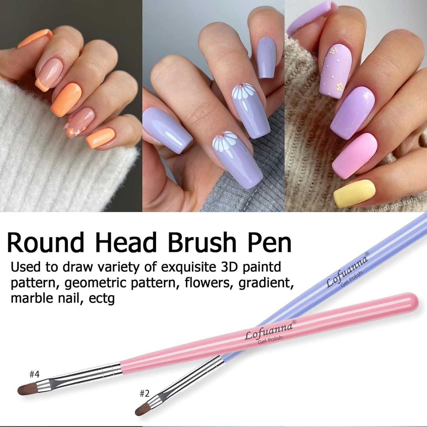 Lofuanna Nail Art Brushes Set Gel Nail Brush 7Pcs Poly Extension gel Brushes French Manicure Tools Nail Art Tips Builder Brushes Acrylic Painting Drawing Pen for Home and Professional Salon Use Sizes #2,4,6,8,10,12,14