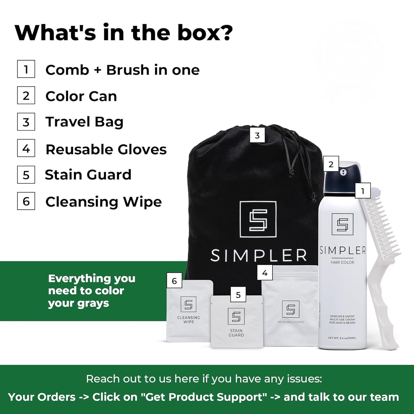 Simpler Men's Hair Color Kit - Full Gray Coverage - Natural Black & Beard Dye - Easy Application for 100% Gray Hair - Natural Black