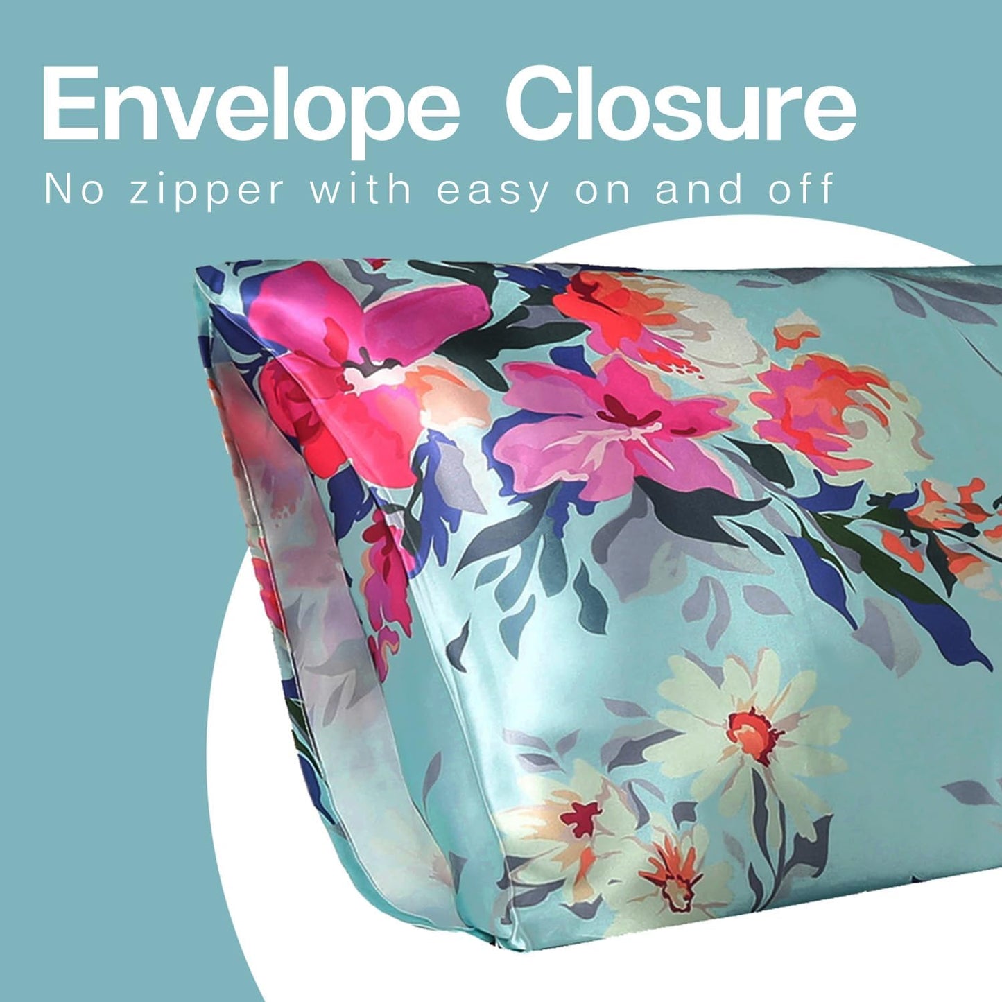 MR&HM Satin Pillowcase for Hair and Skin, Silk Satin Pillowcase 2 Pack, King Size Pillow Cases Set of 2, Silky Pillow Cover with Envelope Closure (20x40, Floral Green)