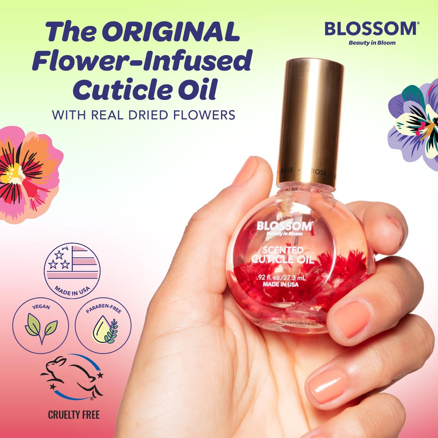 Blossom Cuticle Oil for Nails, Hydrating, Moisturizing, Scented Nail Oil Cuticle Care, Infused with Real Flowers, Made in USA, 0.5 fl. oz, Cherry
