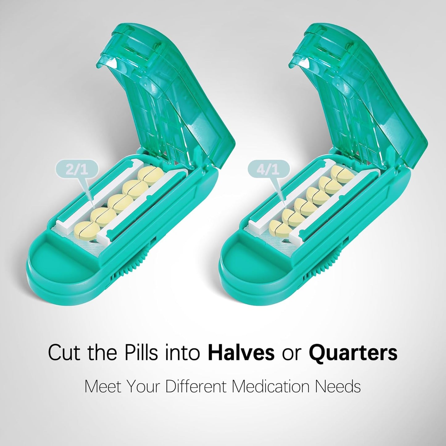 Pill Cutter Splitter for Small and Tiny Pills, Pill Cutter for Small or Large Pills, Pill Splitter for Multiple Pills at a Time with Centering Device and Stainless Steel Blade (Cyan)