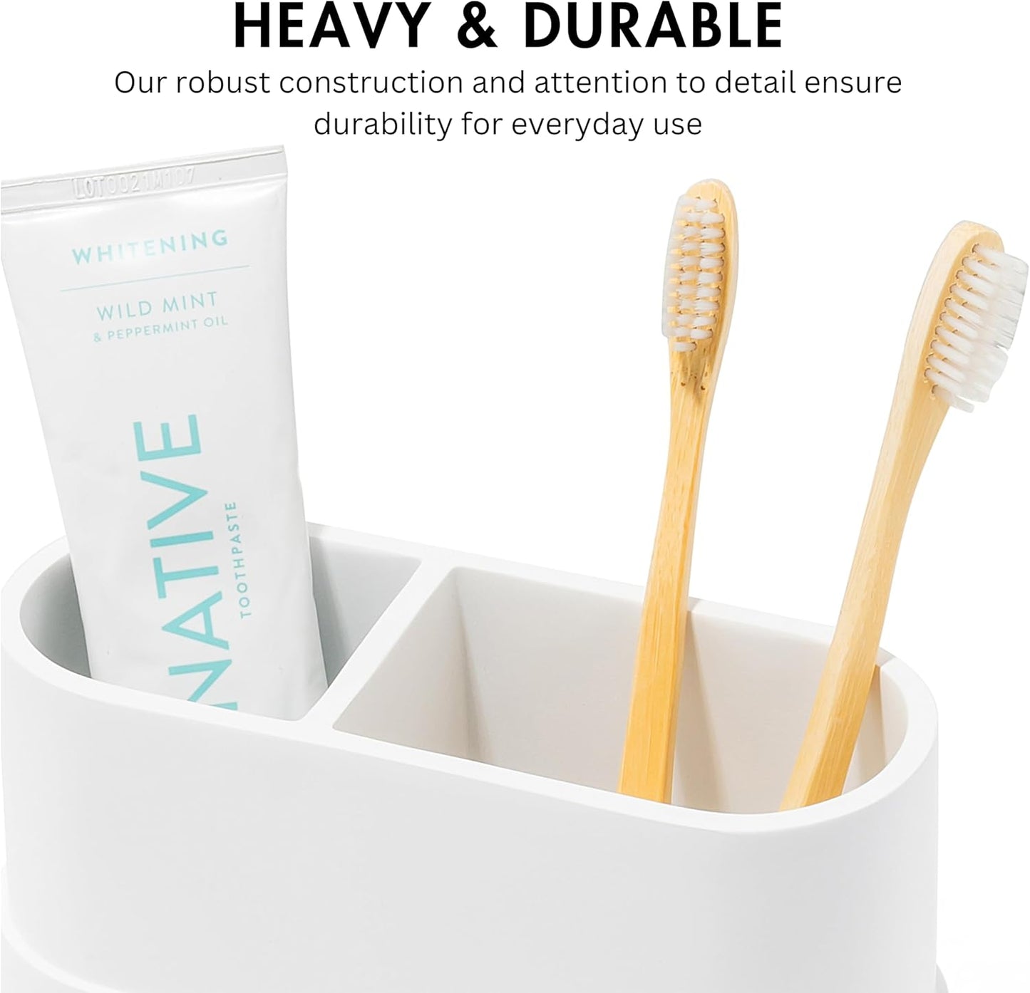 Matte White Large Toothbrush and Toothpaste Holder and Cup for Bathroom Vanity and Countertop, Round Organizer for Electric Toothbrushes, Floss, Razors, Cotton, and Mouthwash