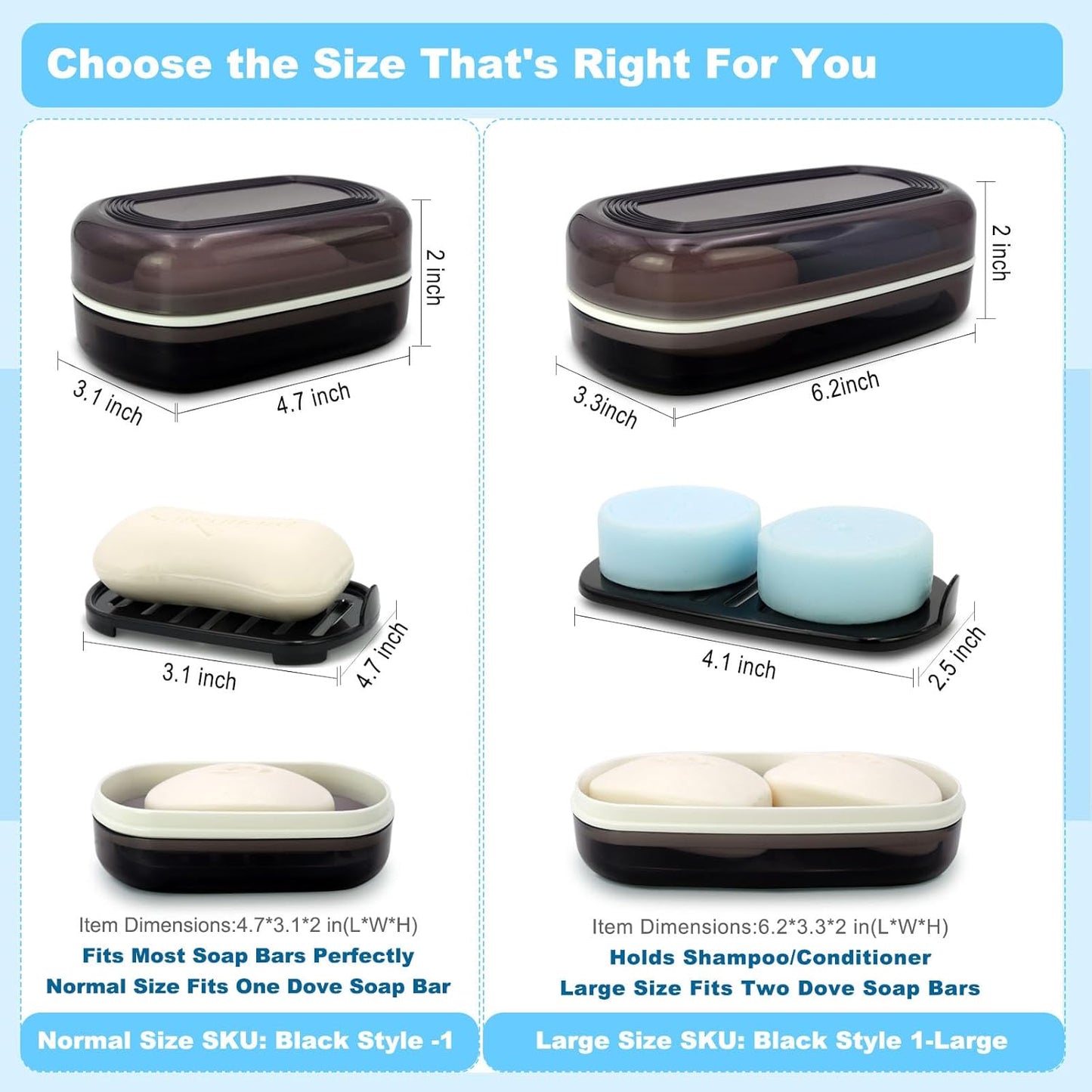 Travel Soap Container, Bar Soap Holder, Portable Soap Case, Soap Dish with Lid for Traveling, Camping, Gym, Bathroom (Black Style-1)