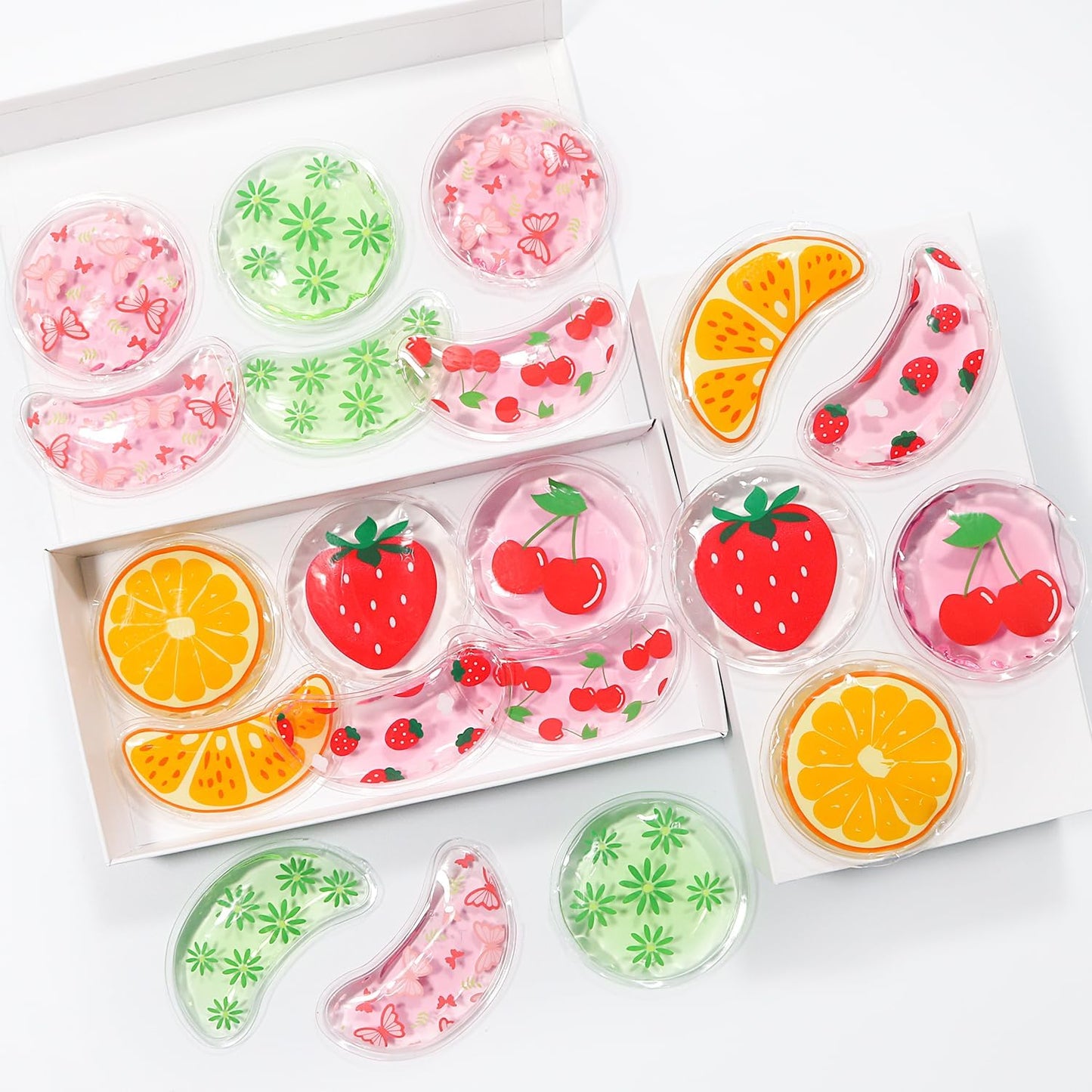 4PCS Gel Eye Ice Pack Set, Cold & Hot Compress, Reusable Cooling Gel Pads for Strain Relief, Relaxation, SPA and Sleep(Cherries)