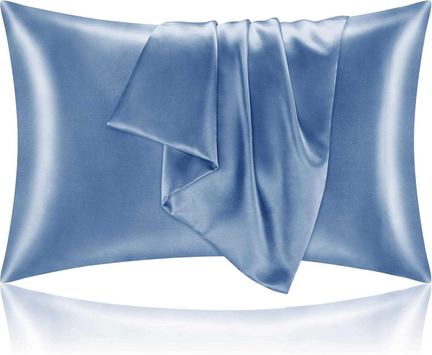 BEDELITE Satin Pillowcase for Hair and Skin, Super Soft and Cooling Similar to Silk Pillow Cases 2 Pack with Envelope Closure, Gift for Women Men(20"x30" Queen Size, Airy Blue)