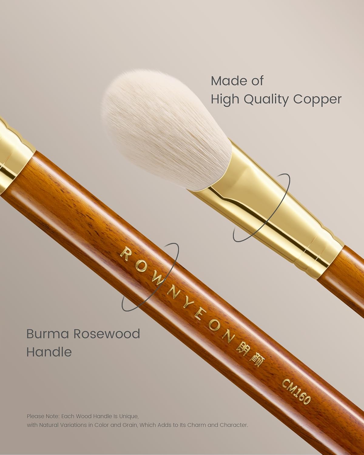 Desert Oak Series CM 160 Angled Blush Brush for Cheeks – Ideal for Powder & Cream Blush, Golden Brass Ferrule, Ebana Bubinga Handle, Soft Nylon Bristles