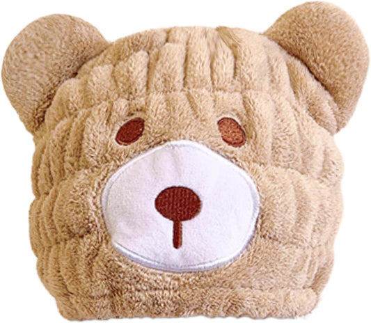 Microfiber Hair Towel Wrap for Kids, Brown Bear Dry Hair Cap Suck Water, Absorbent Quick Girls Boys Hair Drying Towel, Lightweight Bouncy Hat Headscarf for Wet Hair