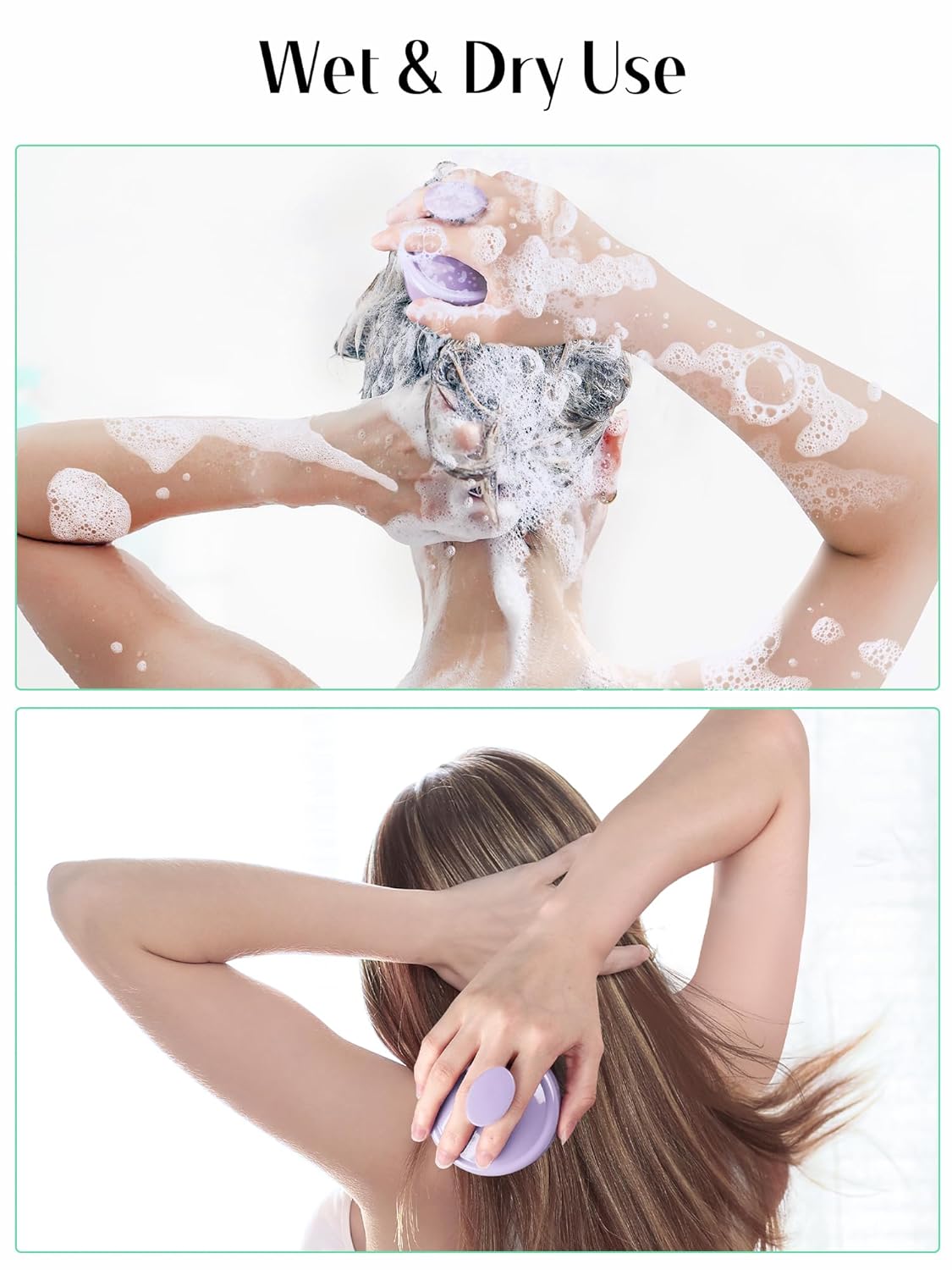 HEETA Shampoo Scalp Brush Massager Hair Growth, Scalp Scrubber with Soft Silicone Bristles for Dandruff Removal, Hair Brush Exfoliator, Light Purple