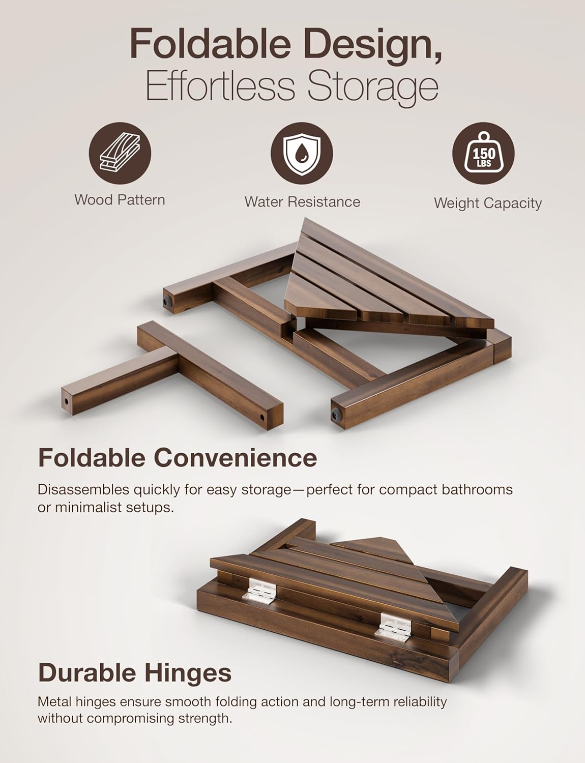 HOLANA Acacia Shower Foot Rest - Wooden Shower Stool for Inside Shower - Corner Shower Stool Seat & Bath Stool for Shaving Legs - Bath Step Stools Bench for Bathroom (Walnut, 16.5"x12"x12")