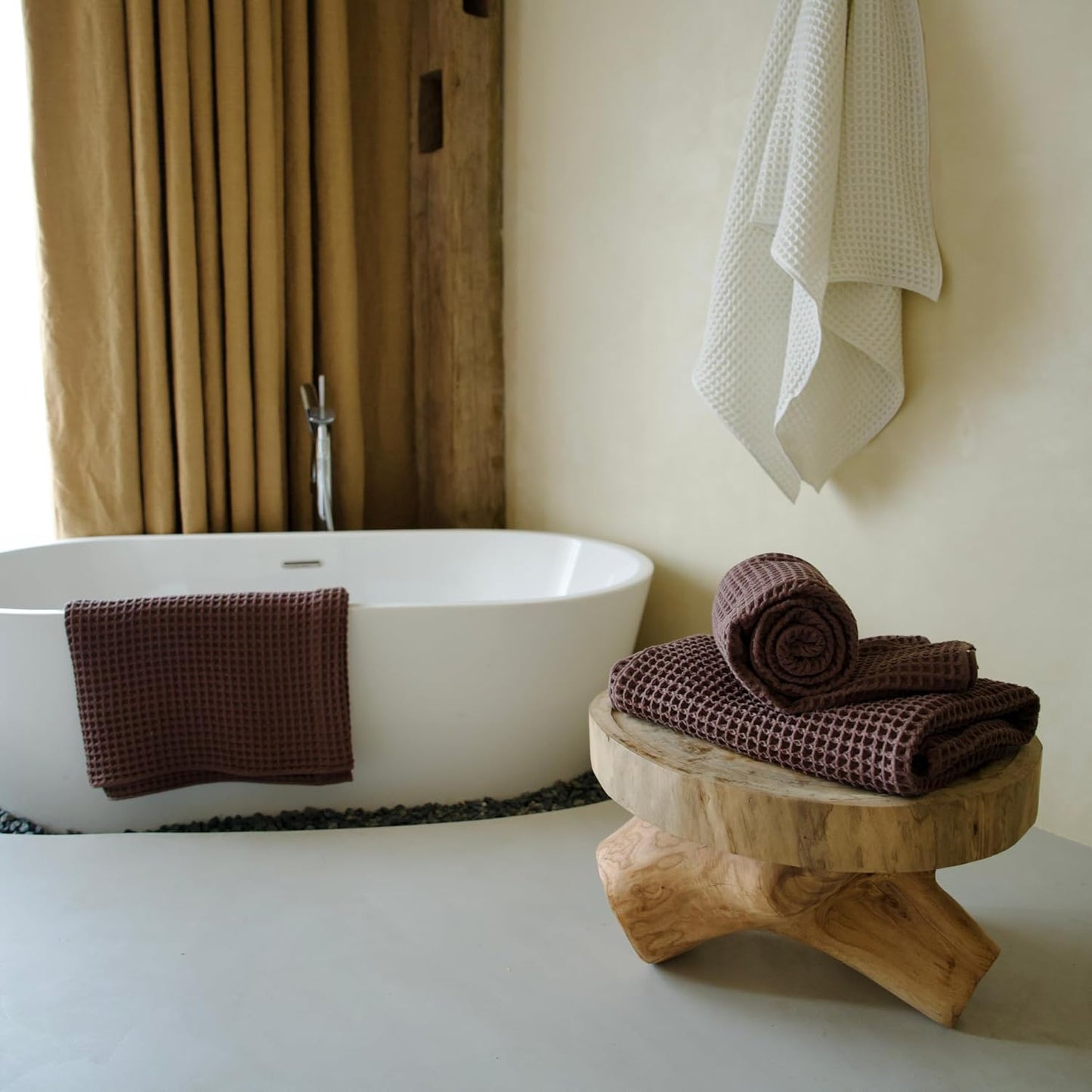 Luxury Japanese Cotton Waffle Bath Towel | Plush, Absorbent, and Quick Dry | Free Storage Bag Included (Dark Cocoa, Bath Towel (2 Pack))