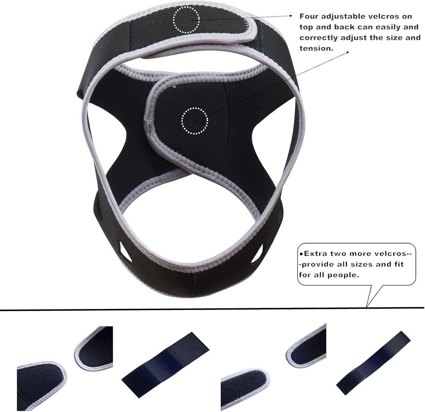 Anti-Snoring CPAP Chin Straps & Jaw Support Belts - Natural Sleep,Instant Relief - Adjustable Velcro - Non-Sliding Off - Comfortable,Breathable Fabric - Stop Snoring CPAP Headband (Grey)