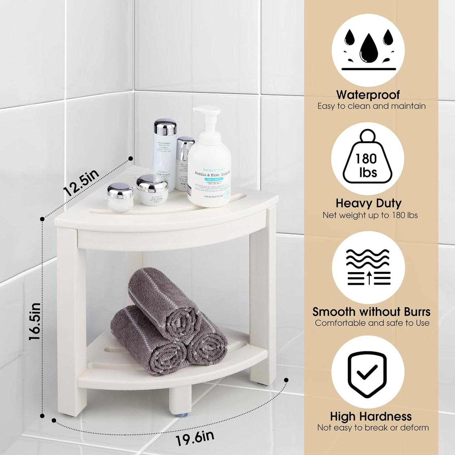 HDPE Corner Shower Stool,Shower Bench Seat with Storage Shelf for Shaving Legs Plastic Spa Bath Step Foot Rest for Bathroom Small Place (White)