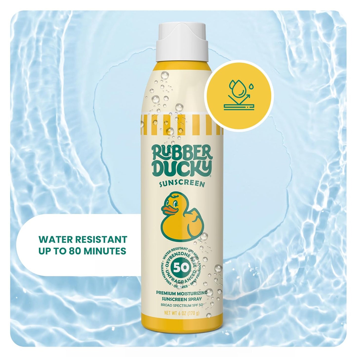 Rubber Ducky - Moisturizing Sunscreen Spray SPF 50, Easy To Apply, No White Residue, Reef Safe, Sun Protection, Water Resistant, Vegan, Broad Spectrum Sunscreen for Face and Body - Beach Scent (6 Oz)