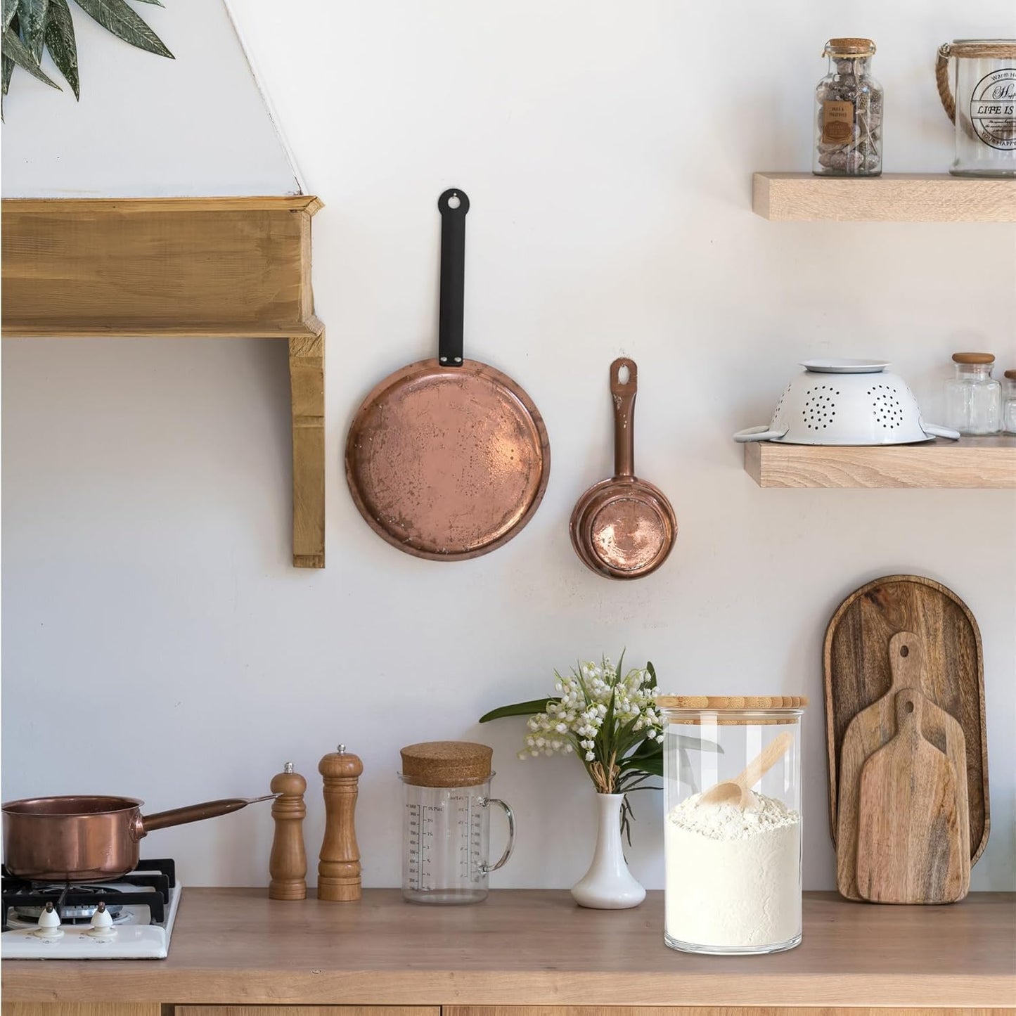 Klmnop 1200ML/42OZ Acrylic Bath Salt Jar with Wooden Scoop, Bath Salt Container with Sealing Lid for Bathroom Kitchen Storage Salt Candy Tea(Clear, Style 2)