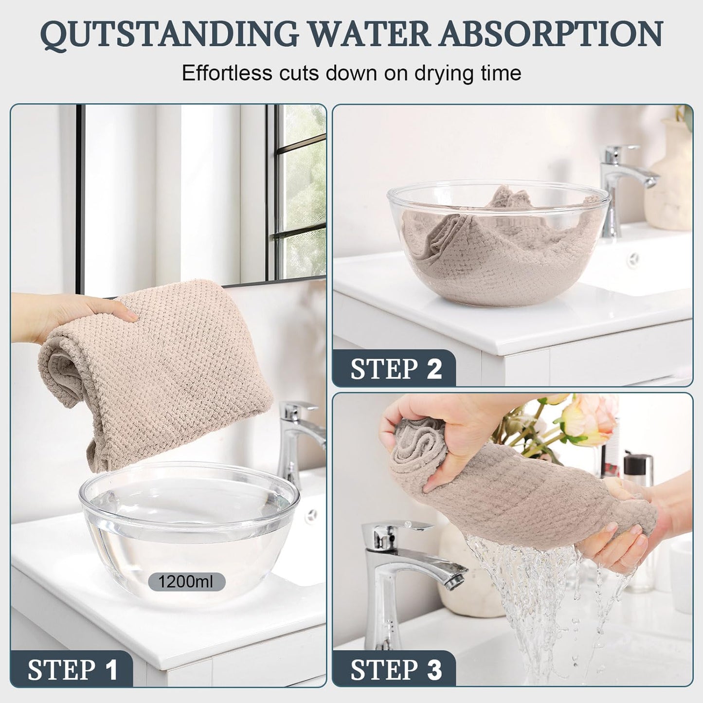 BEoffer 2 Pack Microfiber Hair Towel - 41 x 24 inches Super Soft, Absorbent, Fast Drying Without Frizz Hair Towel Wrap for Women Long, Thick, Curly Hair - Hair Turbans with Elastic Strap