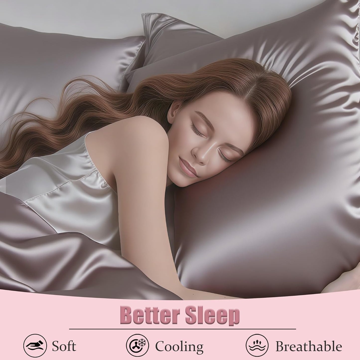 Mulberry Silk Pillow Cases 2 Pack Standard Size with Zipper, Ultra Smooth Soft Breathable Cooling Pillow Cases for Hot Sleepers, Silk Satin Pillowcase for Hair and Skin Set of 2, Gifts for Women