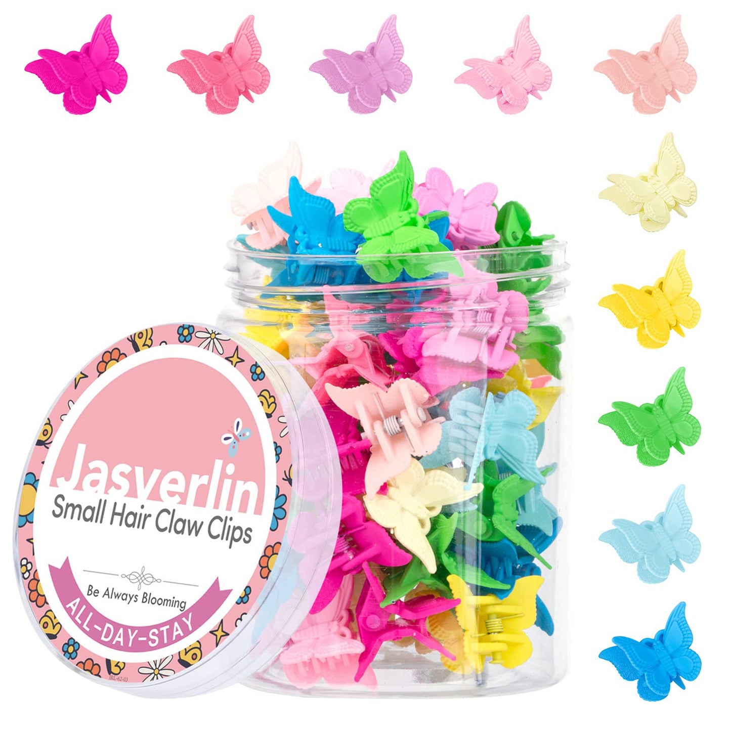 Butterfly Hair Clips, Assorted Color Plastic Mini Cute Hair Clip for 90s Girls Women Kids Butterflies Y2K Festival Accessories 50pcs 10 Colors with Organizer (Solid)