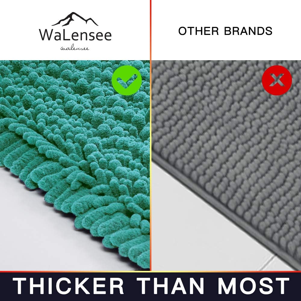 Walensee Large Bathroom Rug Non Slip Bath Mat (72x24 Inch Turquoise) Water Absorbent Super Soft Shaggy Chenille Machine Washable Dry Extra Thick Perfect Absorbant Best Plush Carpet for Shower Floor