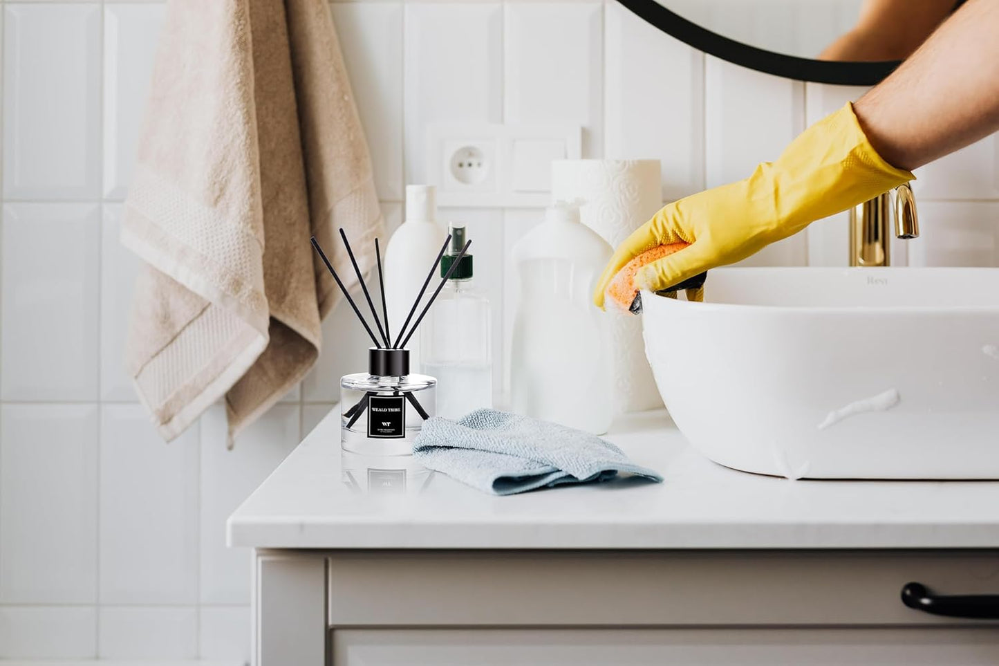 WEALD TRIBE Reed Diffuser Set Of 3 For Bathroom Air Fresheners, Oil Defusers Sticks | Bamboo, Sage & Sea Salt, Sandalwood Ebony Scent(1.7 fl oz Each Pack) Home Fragrance With 12 Sticks | Shelf Decor