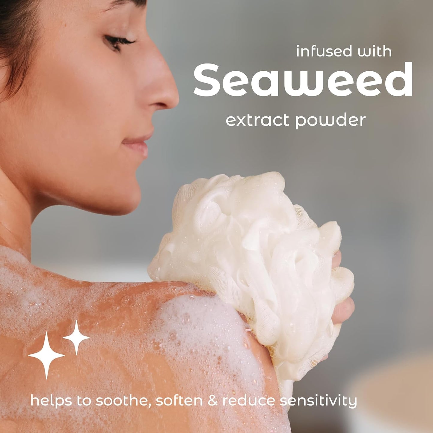 MainBasics Seaweed Infused Bath Shower Loofah Sponge Pouf Body Wash Scrubber (Set of 3)