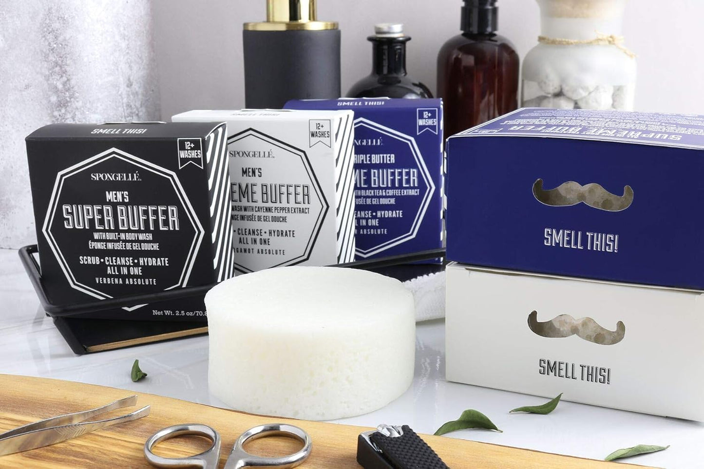 Spongellé Men's Triple Butter Supreme Body Wash Infused Buffer, Cedar Absolute