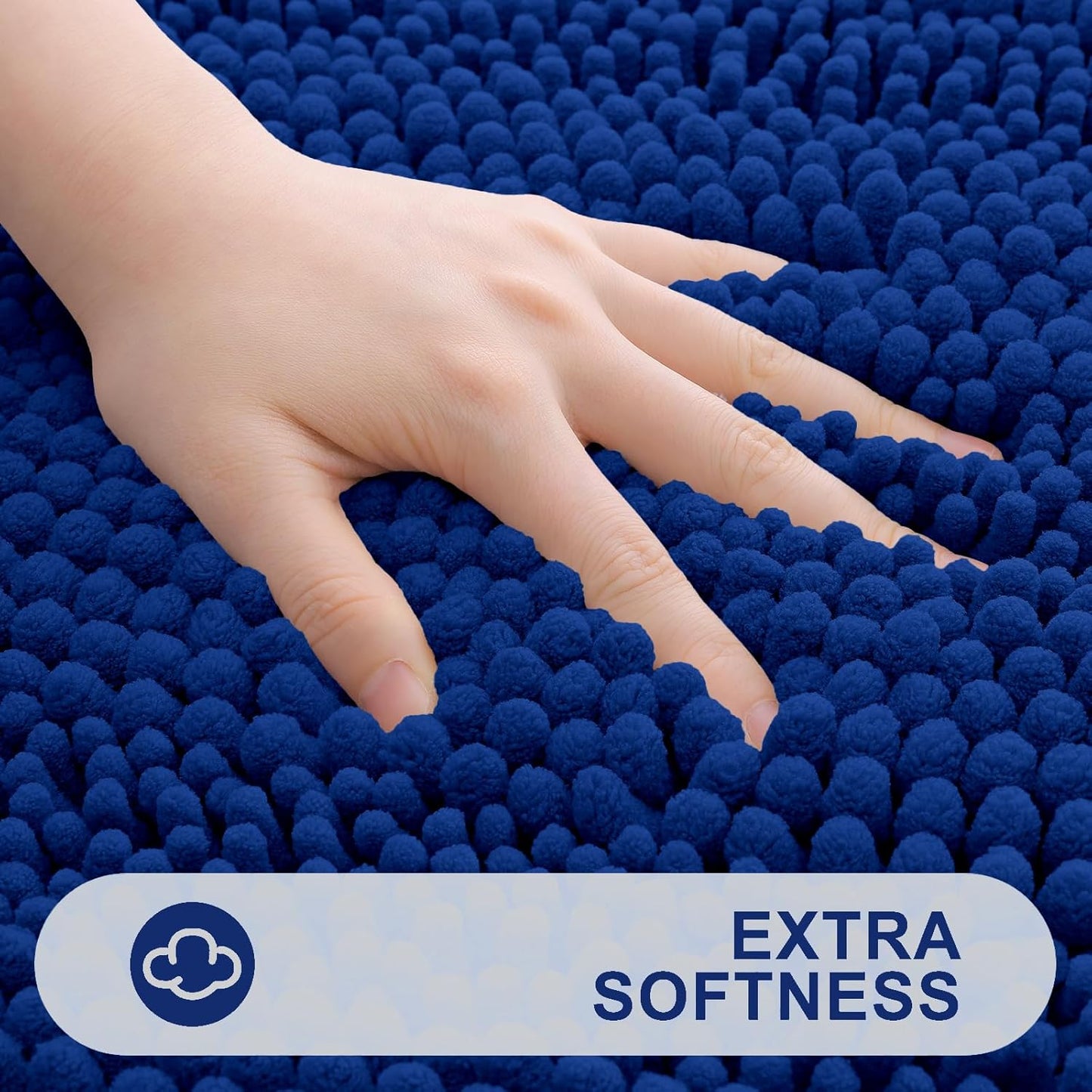 Grandaily Chenille Striped Bathroom Rugs 30x20, Extra Thick and Absorbent Bath Mats, Non-Slip Soft Plush Shaggy Shower Carpet, Machine Wash Dry, Bath Rug for Bathroom, (Medium, Royal Blue)