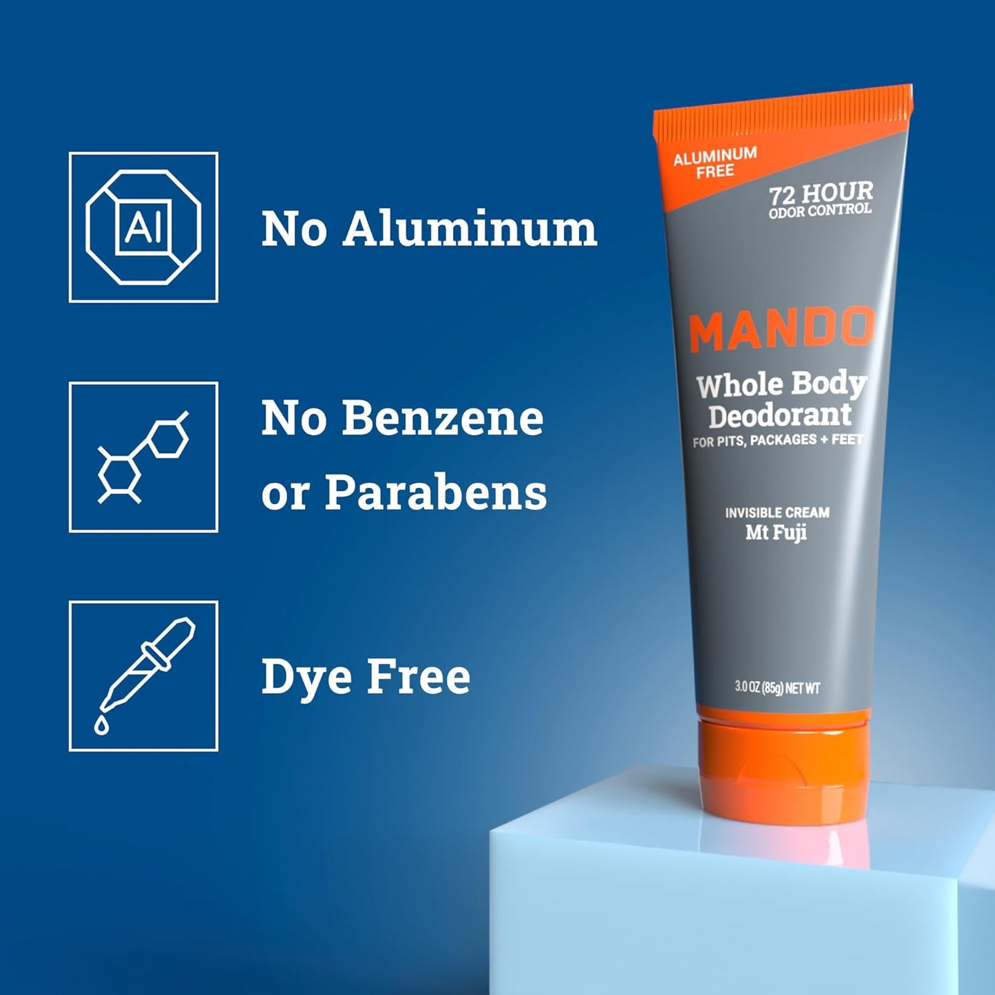 Mando Whole Body Deodorant For Men - Invisible Cream - 72 Hour Odor Control - Aluminum Free, Baking Soda Free, Skin Safe - 3 Ounce Tube (Pack of 2) - Pro Sport and Mount Fuji