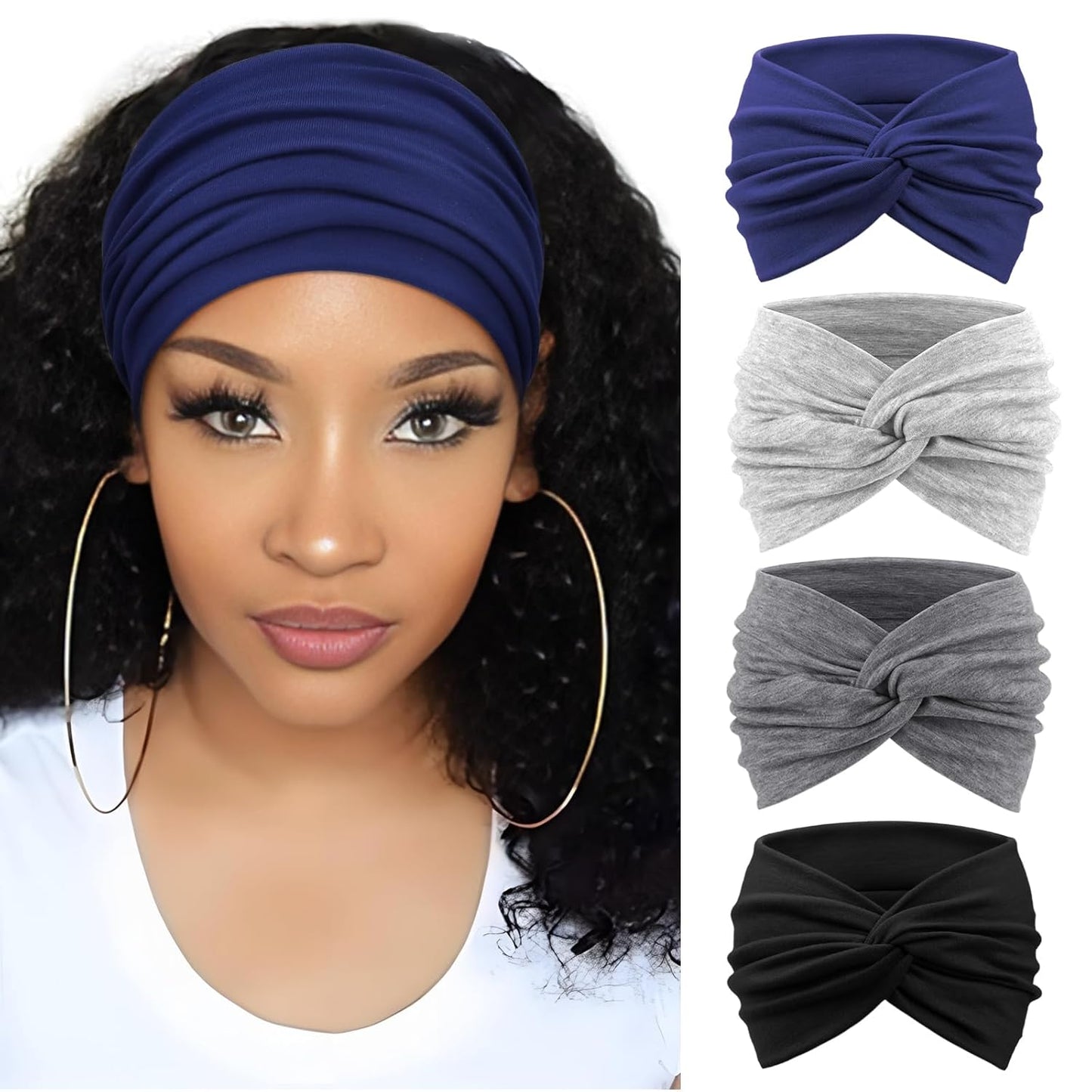DRESHOW 4 Pack Turban Headbands for Women Wide Vintage Head Wraps Knotted Cute Hair Band Accessories