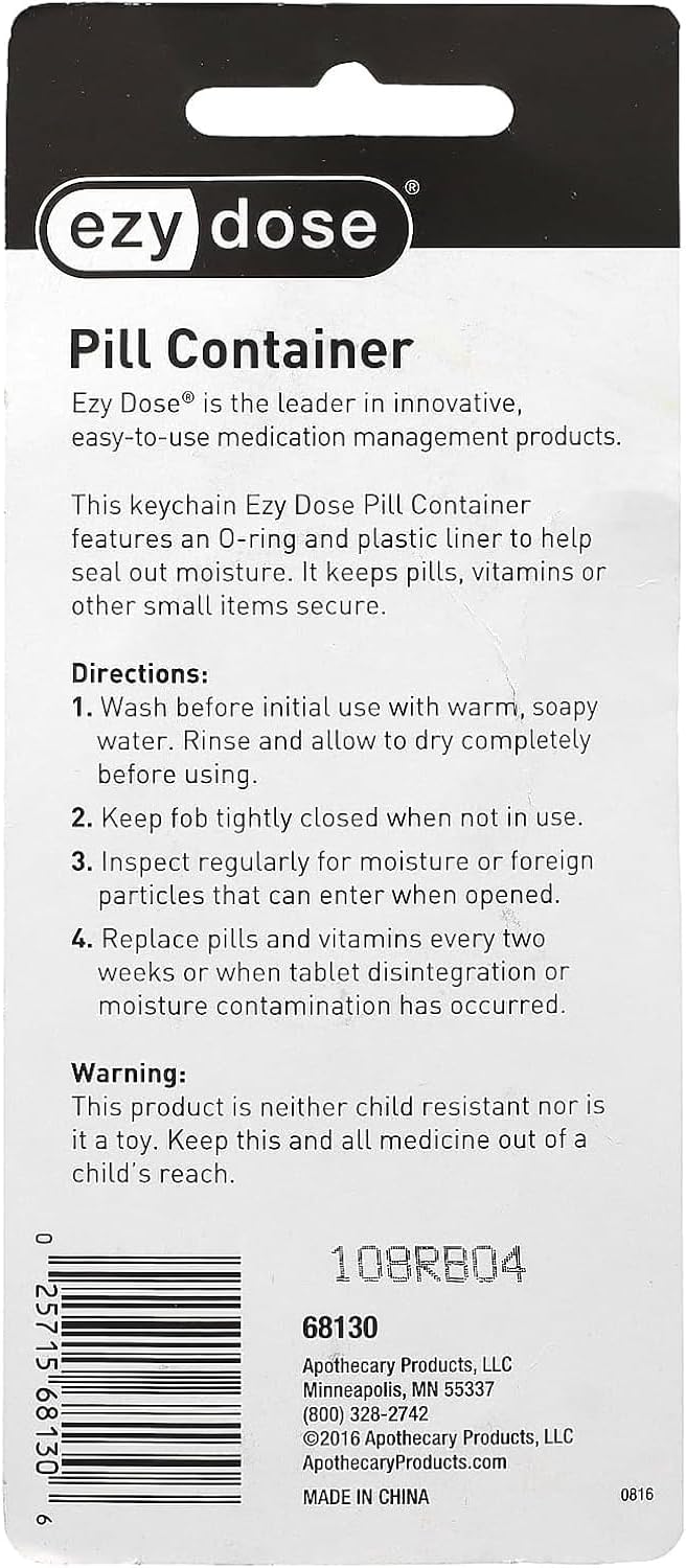 EZY DOSE Keychain Pill Box and Medicine, Vitamin Container, Safe for Money & Travel Items, Metal Canister, Medium Compartments, Various, BPA Free