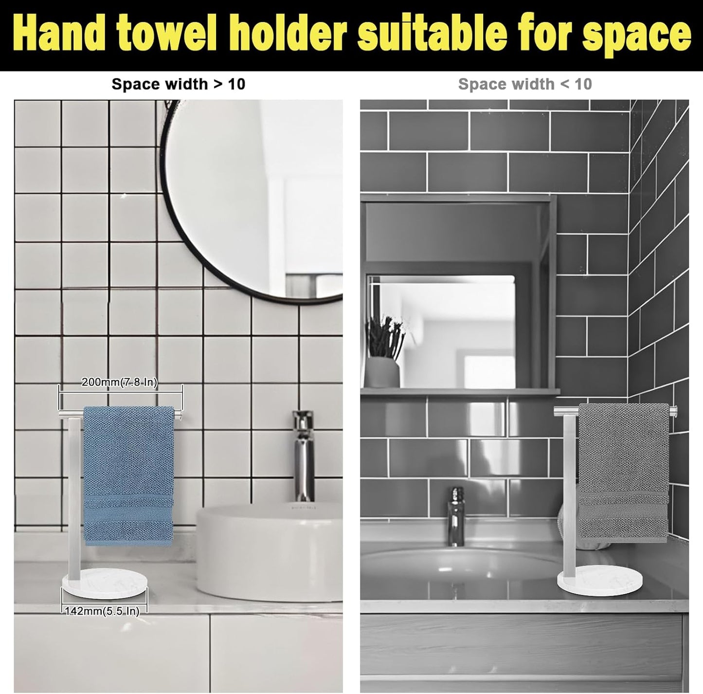 Stainless Steel L-Shaped Hand Towel Holder, SUS304 Bathroom Towel Rack with Thickened Base for Countertop Vanity (Brush Nickel)