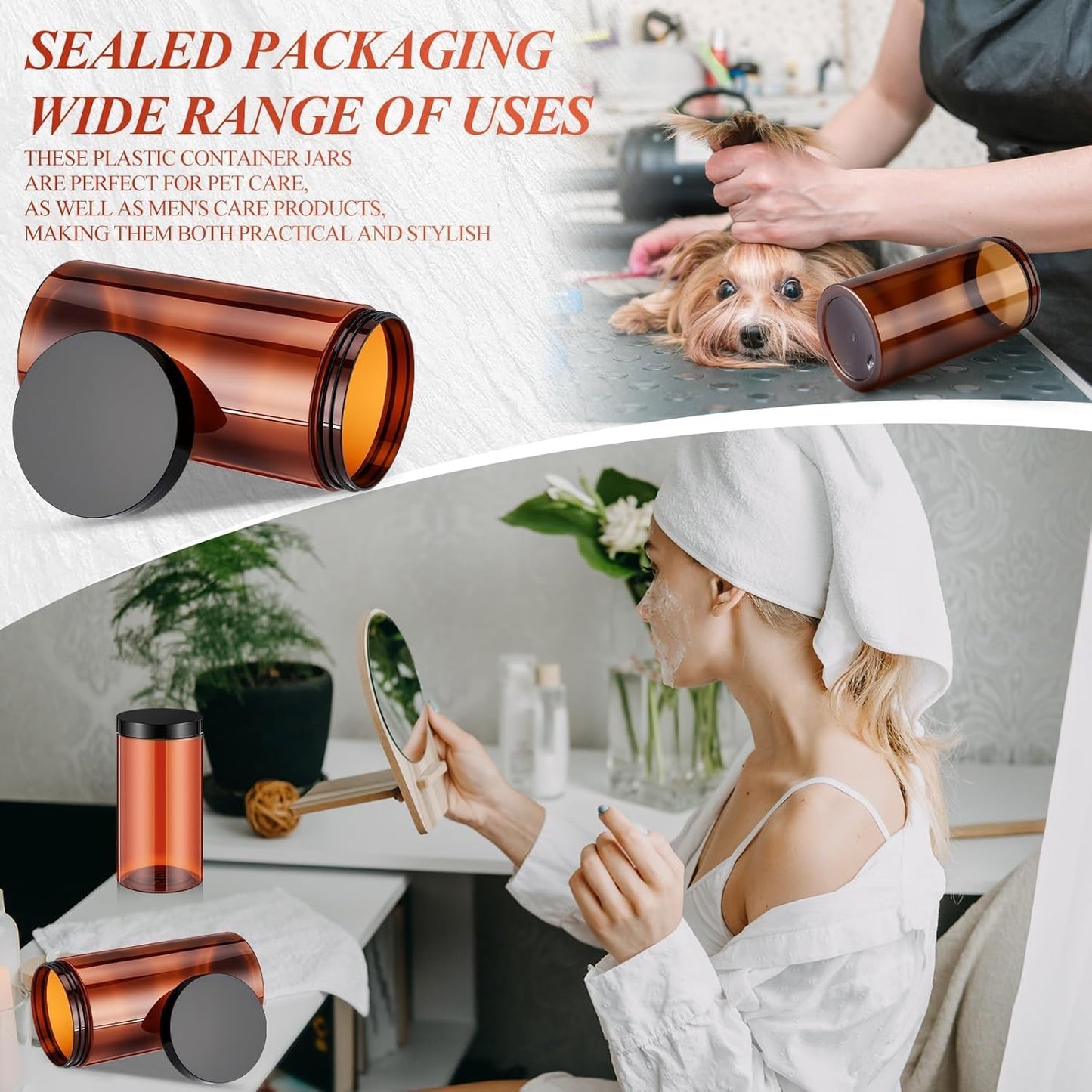 SATINIOR 12 Pack Plastic Container Jars with Lids Round Clear Travel Cosmetic Container Jars for Toiletries, Lotion, Cream, Ointments, Makeup, Rhinestone, Samples, Kitchen Storage(32 oz,Amber)